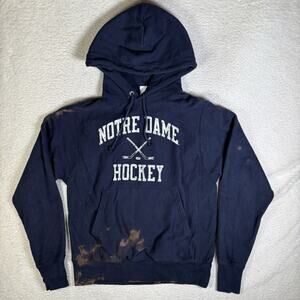 Champion Notre Dame Hoodie Sweatshirt Mens Small Reverse Weave Blue Hockey